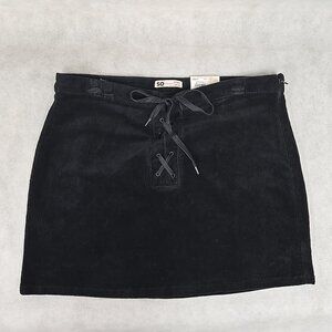 SO Womens  Size 15 High Rise Mini Skirt Black Corduroy Front Lace Up